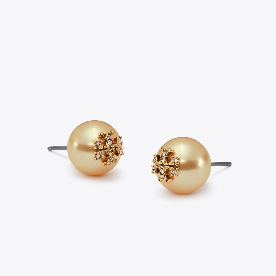 Tory Burch Moondance Pearl and Pav Stud Earrings Pink