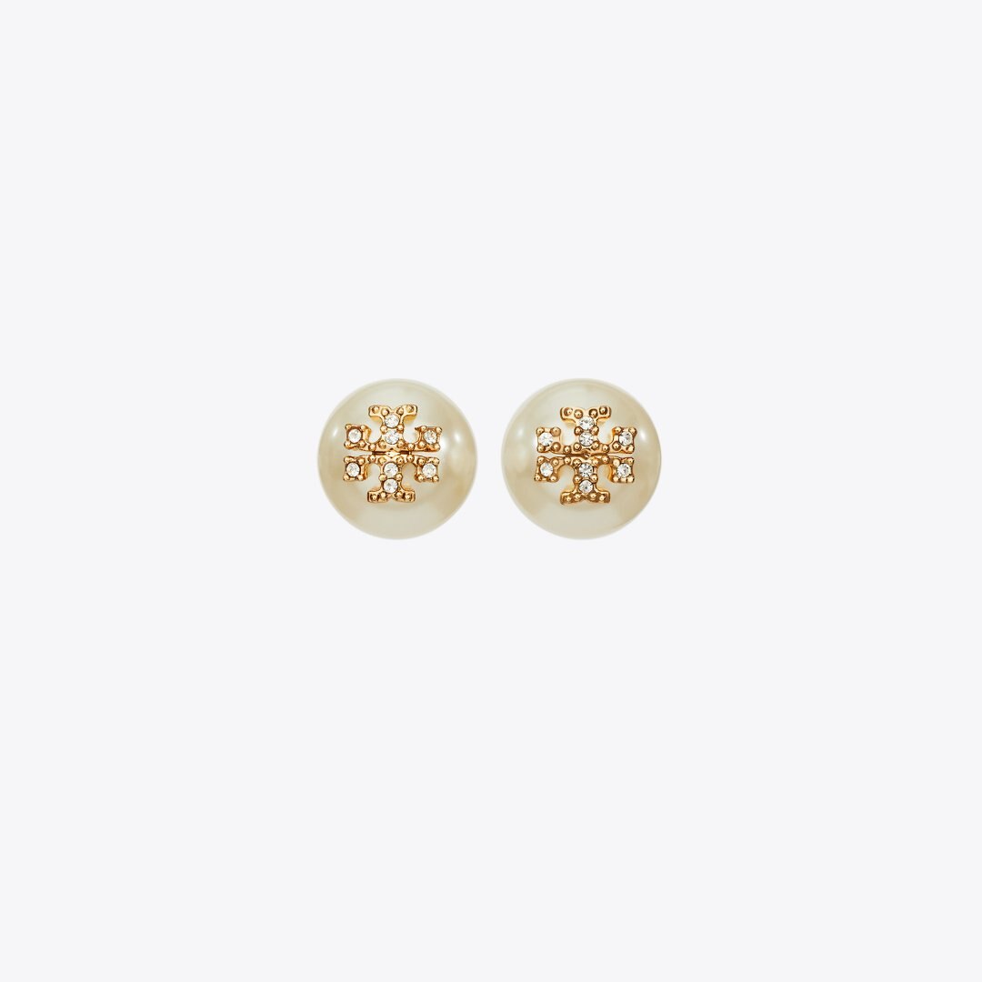 Tory Burch Moondance Pearl and Pav Stud Earrings Ivory