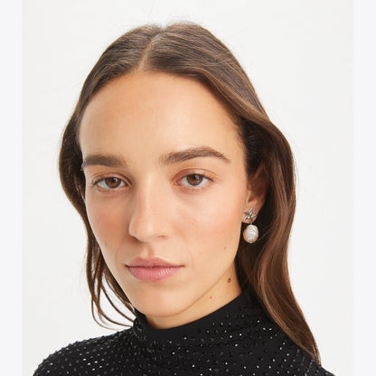 Tory Burch Moondance Pearl and Star Drop Earrings Tory Silver / Pearl / Crystal