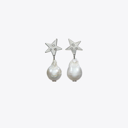 Tory Burch Moondance Pearl and Star Drop Earrings Tory Silver / Pearl / Crystal