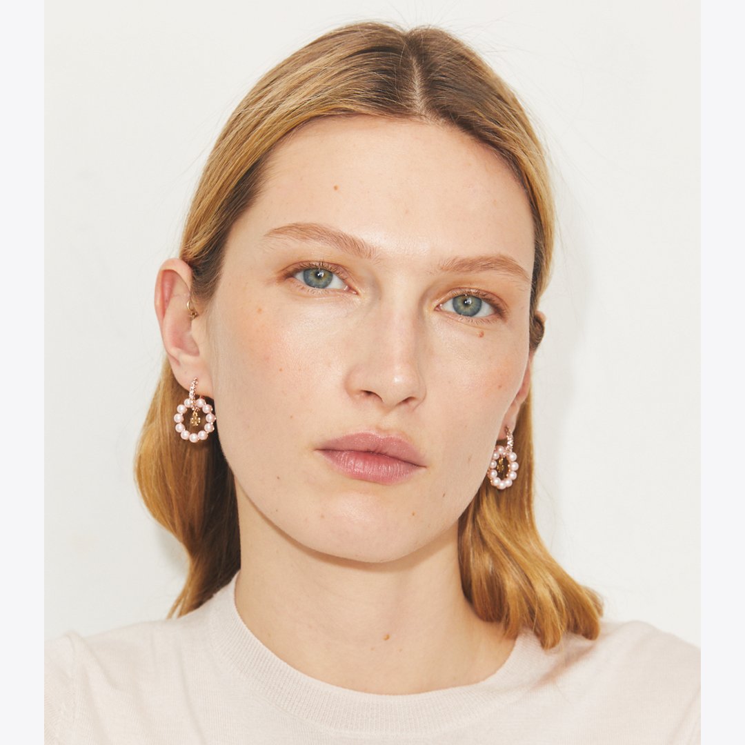 Tory Burch Moondance Pearl Hoop Earrings Pink