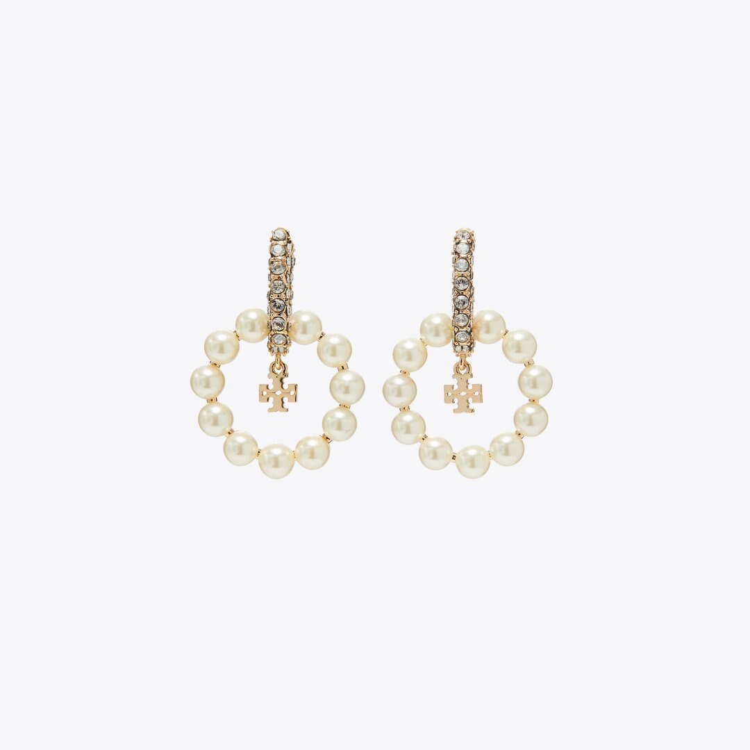 Tory Burch Moondance Pearl Hoop Earrings Pearl