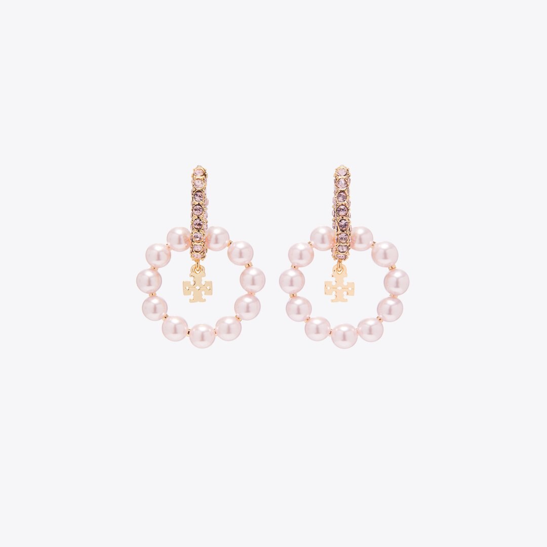 Tory Burch Moondance Pearl Hoop Earrings Pink