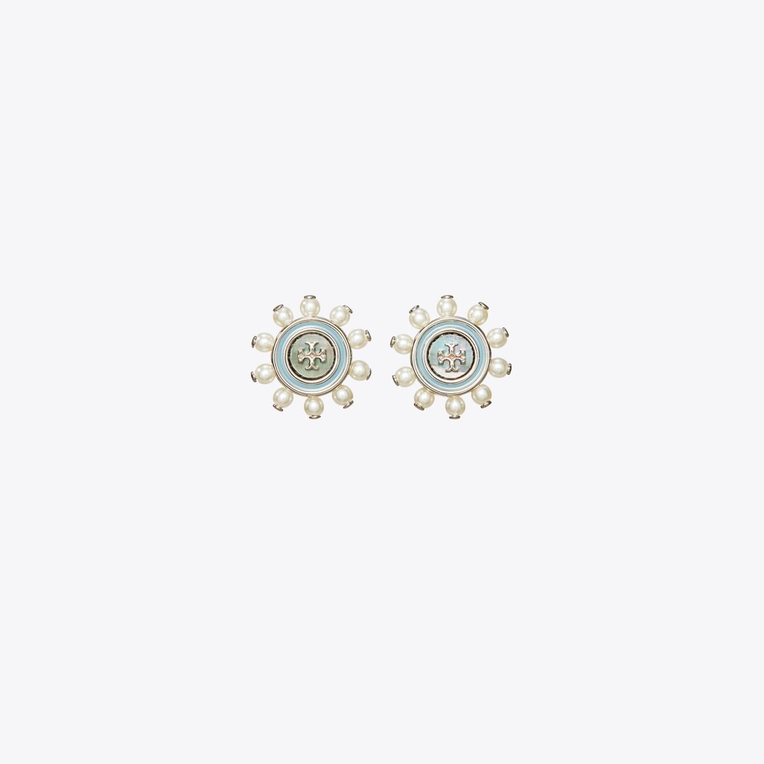 Tory Burch Moondance Stud Earrings Blue / Pearl