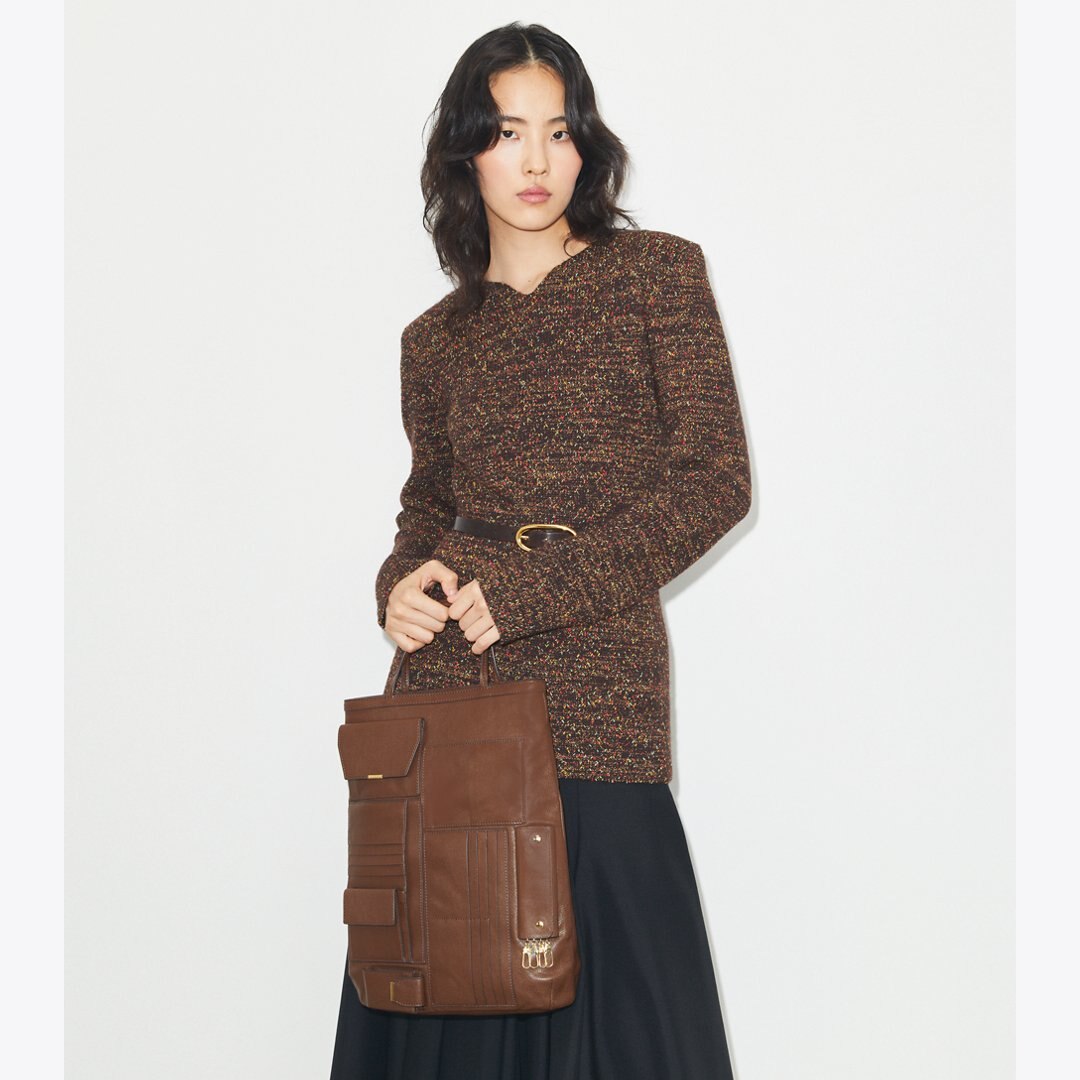 Tory Burch Multi-Pocket Tote Swiss Coffee