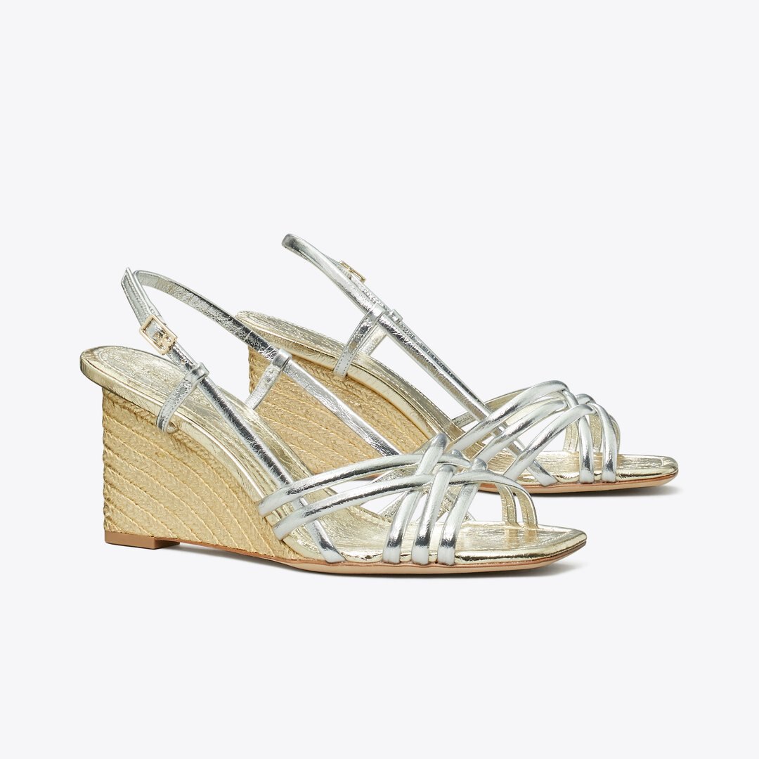 Tory Burch Multi-Strap Espadrille Wedge SHINY SILVER / SPARK GOLD / SPARK GOLD