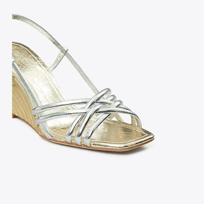 Tory Burch Multi-Strap Espadrille Wedge SHINY SILVER / SPARK GOLD / SPARK GOLD
