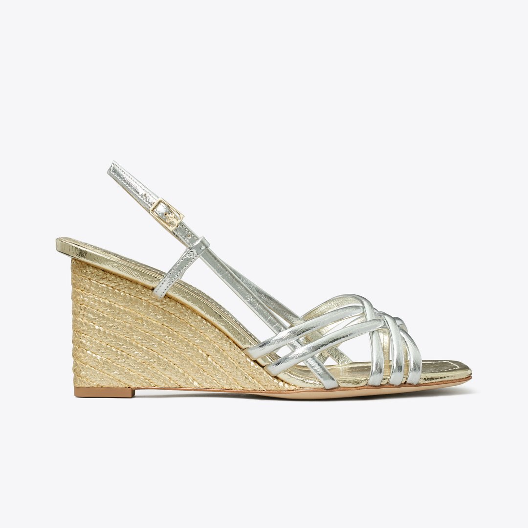 Tory Burch Multi-Strap Espadrille Wedge SHINY SILVER / SPARK GOLD / SPARK GOLD