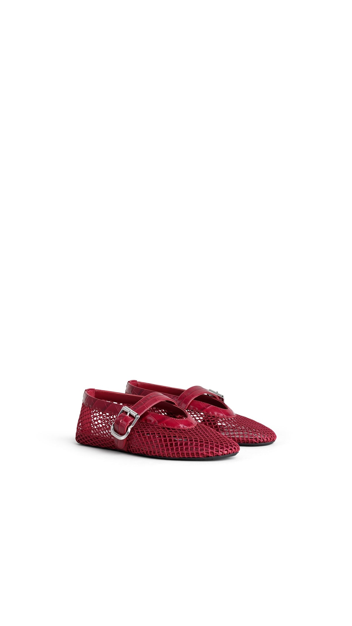 Alaïa Ballet Flats In Fishnet And Crocodile Embossed Calfskin