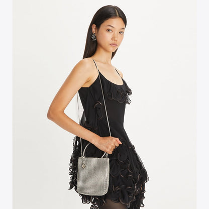 Tory Burch Night Owl Crystal-Embellished Mini Tote Silver