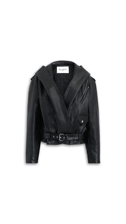 Alaïa Leather Hooded Biker Jacket