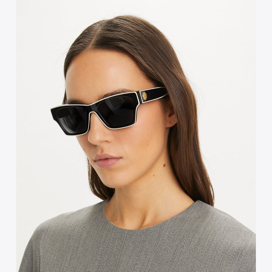Tory Burch Outlined Rectangle Sunglasses TRANSPARENT NAVY/DARK BLUE