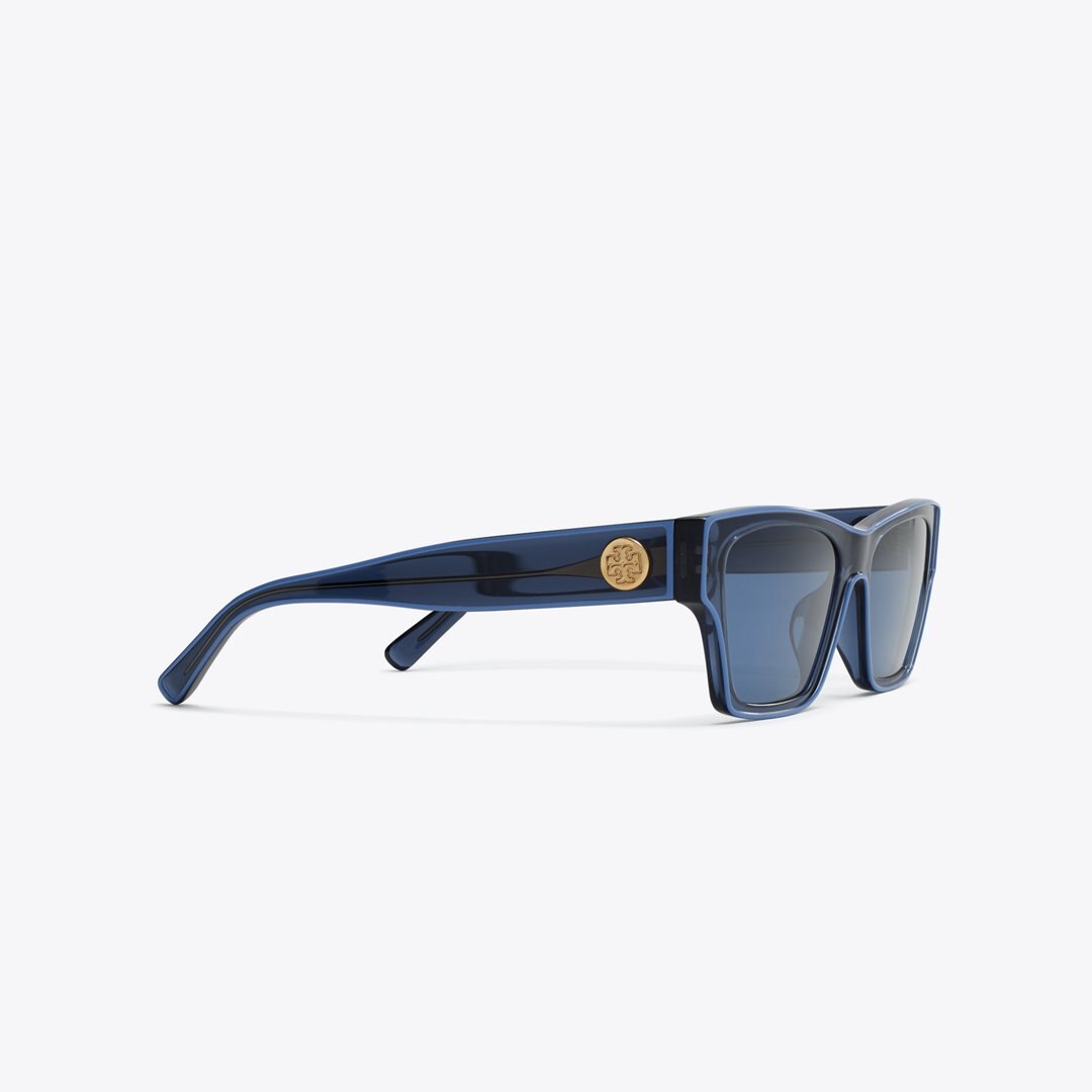 Tory Burch Outlined Rectangle Sunglasses TRANSPARENT NAVY/DARK BLUE