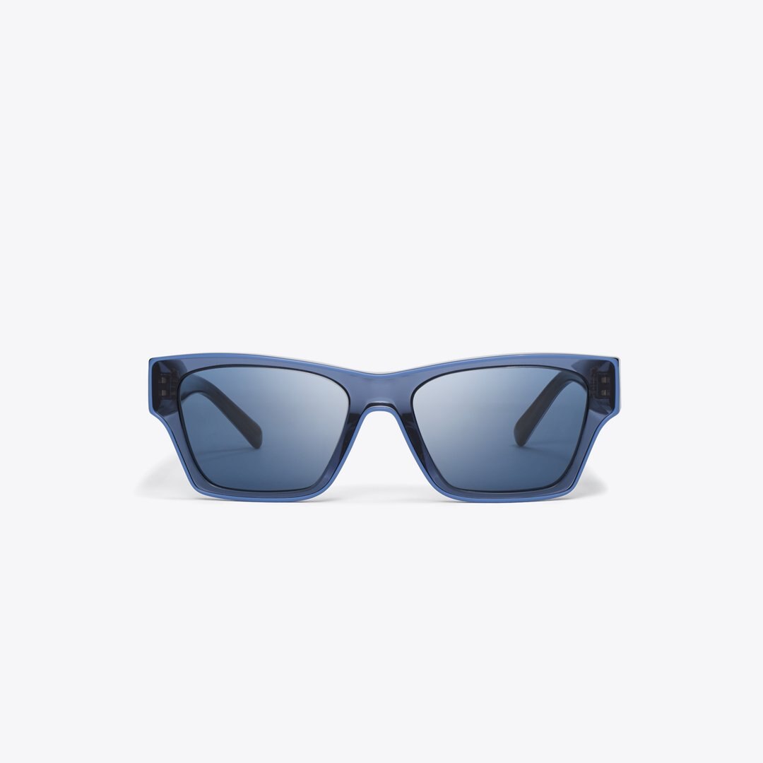 Tory Burch Outlined Rectangle Sunglasses TRANSPARENT NAVY/DARK BLUE