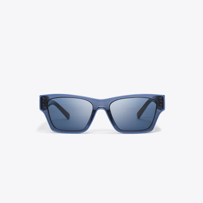 Tory Burch Outlined Rectangle Sunglasses TRANSPARENT NAVY/DARK BLUE