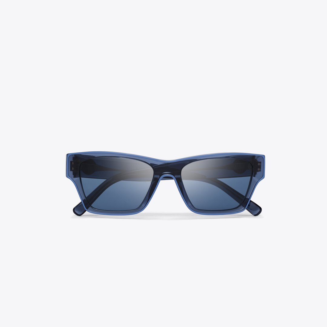 Tory Burch Outlined Rectangle Sunglasses TRANSPARENT NAVY/DARK BLUE