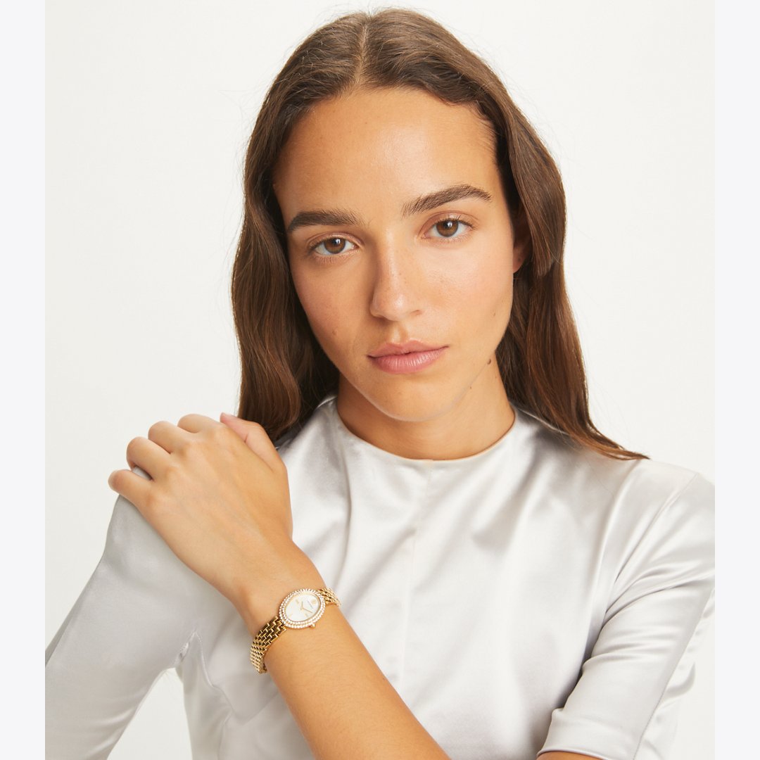 Tory Burch Oval Watch MOP/STONES/GOLD