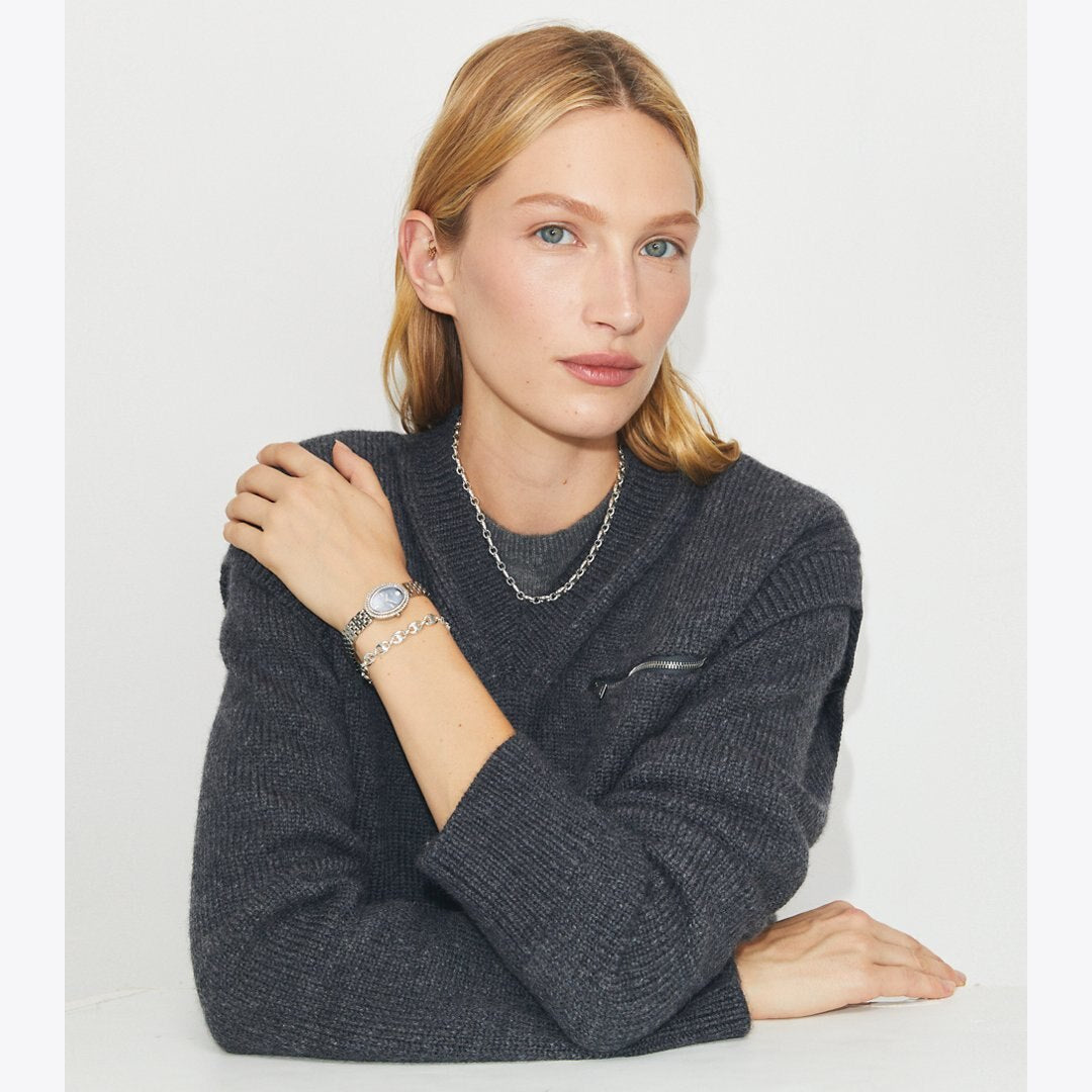 Tory Burch Oval Watch BLUE/STONES/SILVER