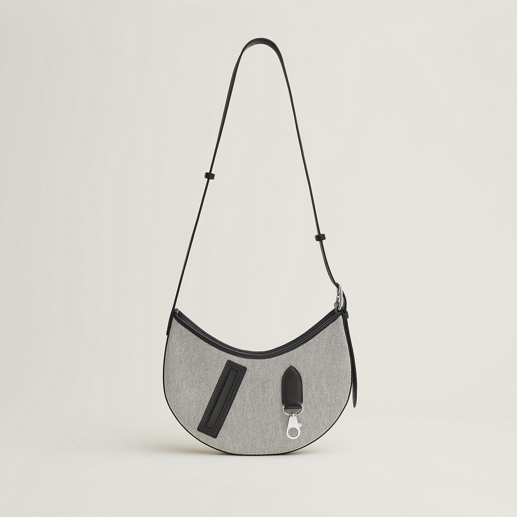  Hermes P'Tit Arcon Toile & Cuir Bag Cru Noir