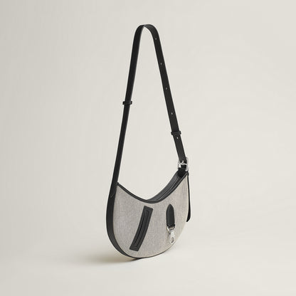 Hermes P'Tit Arcon Toile & Cuir Bag Cru Noir