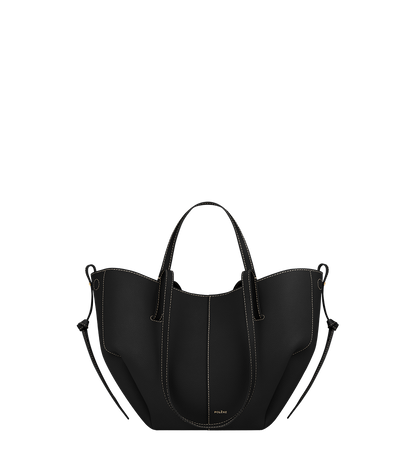 Polene Cyme Mini Textured Black with Ecru Stitching