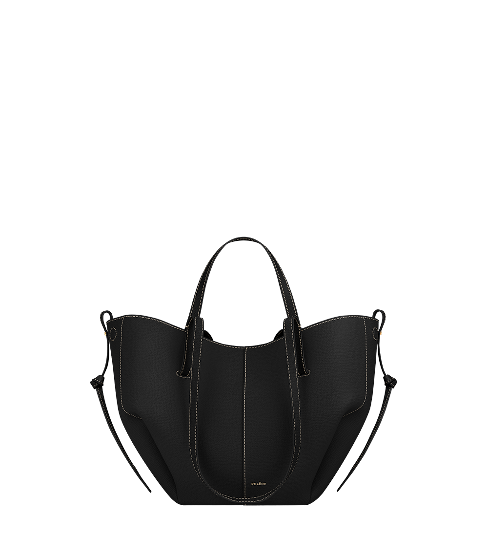Polene Cyme Mini Textured Black with Ecru Stitching