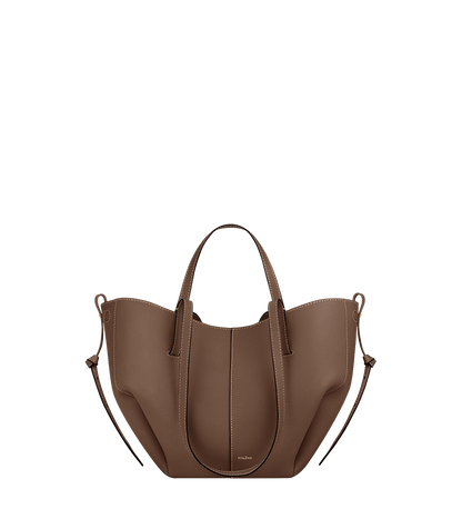 Polene Cyme Mini bag in Textured Root leather, basket fold