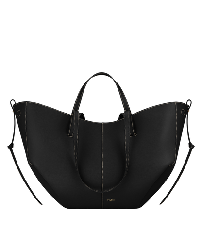 Polene Cyme Textured Black with Ecru Stitching