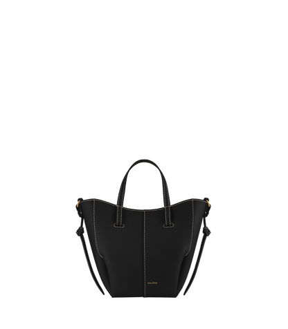 Polene Cyme Tote Nano Textured Black with Ecru Stitching