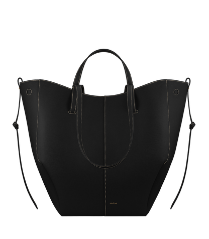 Polene Cyme Tote Textured Black with Ecru Stitching
