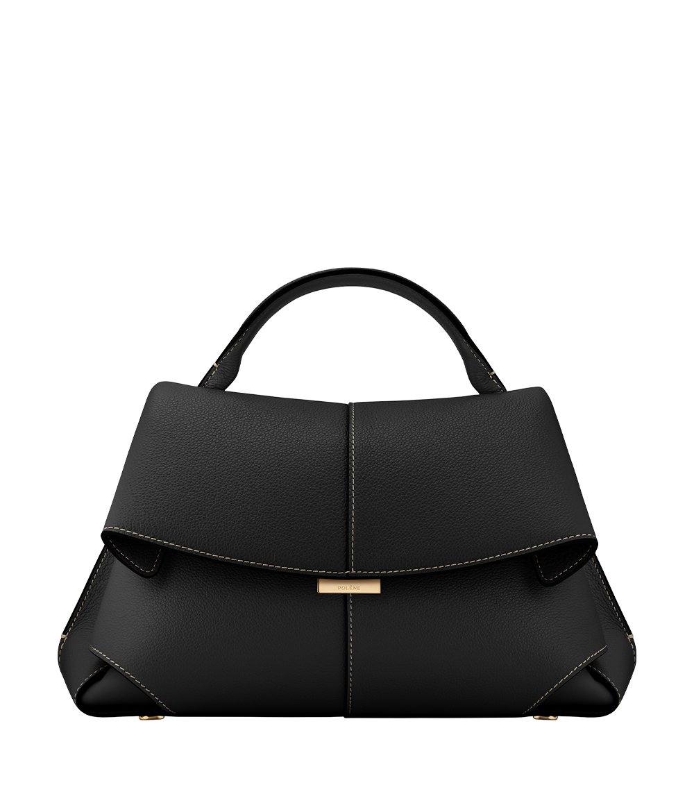 Polene Mokki Textured Black with Ecru Stitching
