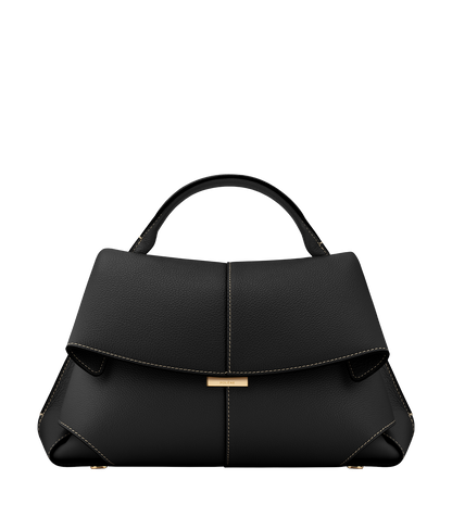 Polene Mokki Textured Black with Ecru Stitching