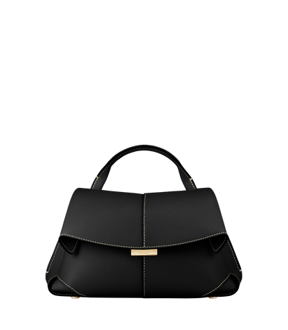 Polene Mokki Mini Textured Black with Ecru Stitching