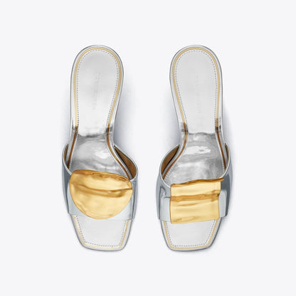 Tory Burch Patos Mismatched Heeled Mule ARGENTO / GOLD / GOLD