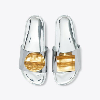 Tory Burch Patos Mismatched Platform Slide ARGENTO