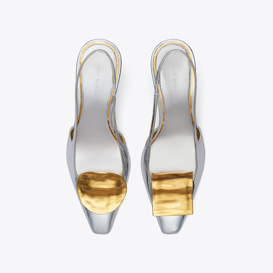 Tory Burch Patos Mismatched Slingback Heel ARGENTO / GOLD