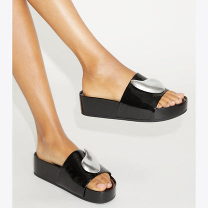 Tory Burch Patos Platform Slide PERFECT BLACK / SILVER