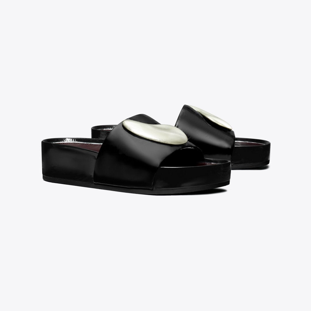 Tory Burch Patos Platform Slide PERFECT BLACK / SILVER