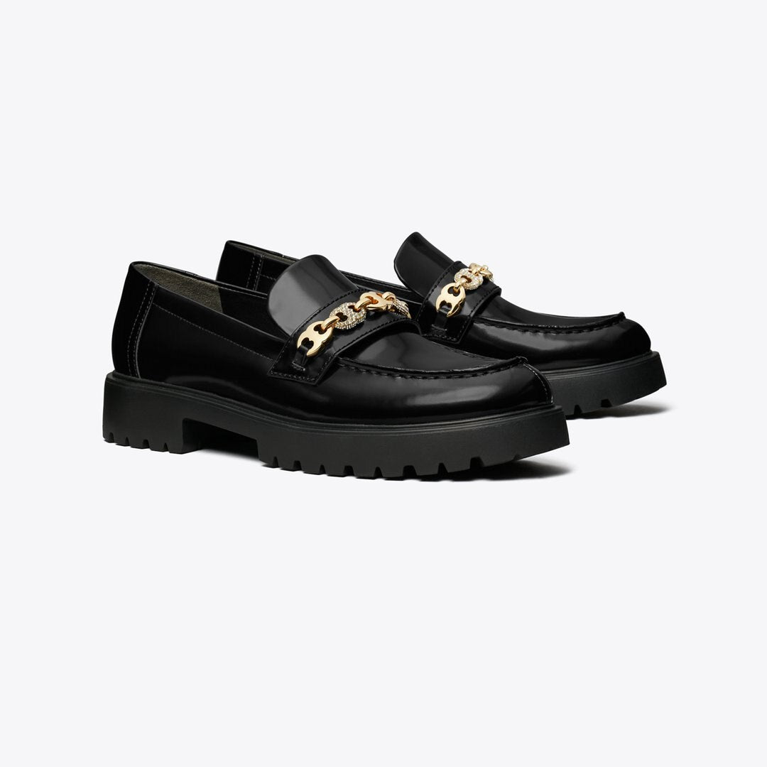 Tory Burch Pav Gemini Link Lug Loafer PERFECT BLACK / GOLD
