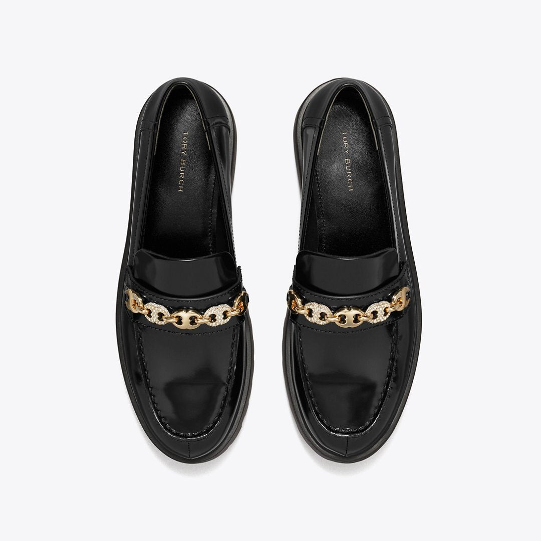 Tory Burch Pav Gemini Link Lug Loafer PERFECT BLACK / GOLD
