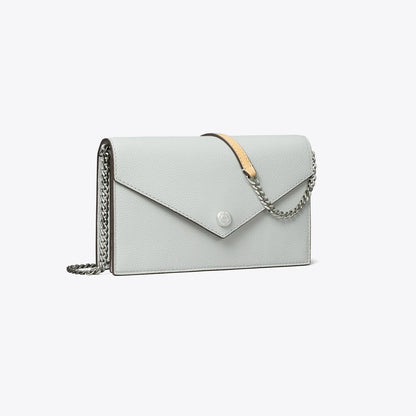 Tory Burch Pebble Envelope Chain Wallet Light Titanium