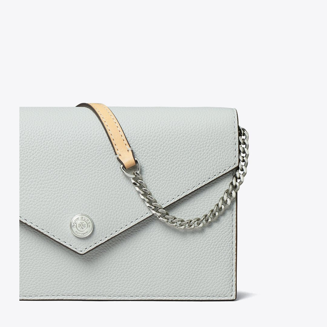 Tory Burch Pebble Envelope Chain Wallet Light Titanium