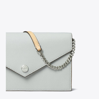 Tory Burch Pebble Envelope Chain Wallet Light Titanium