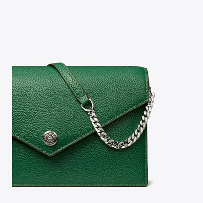 Tory Burch Pebble Envelope Chain Wallet Dark Kale