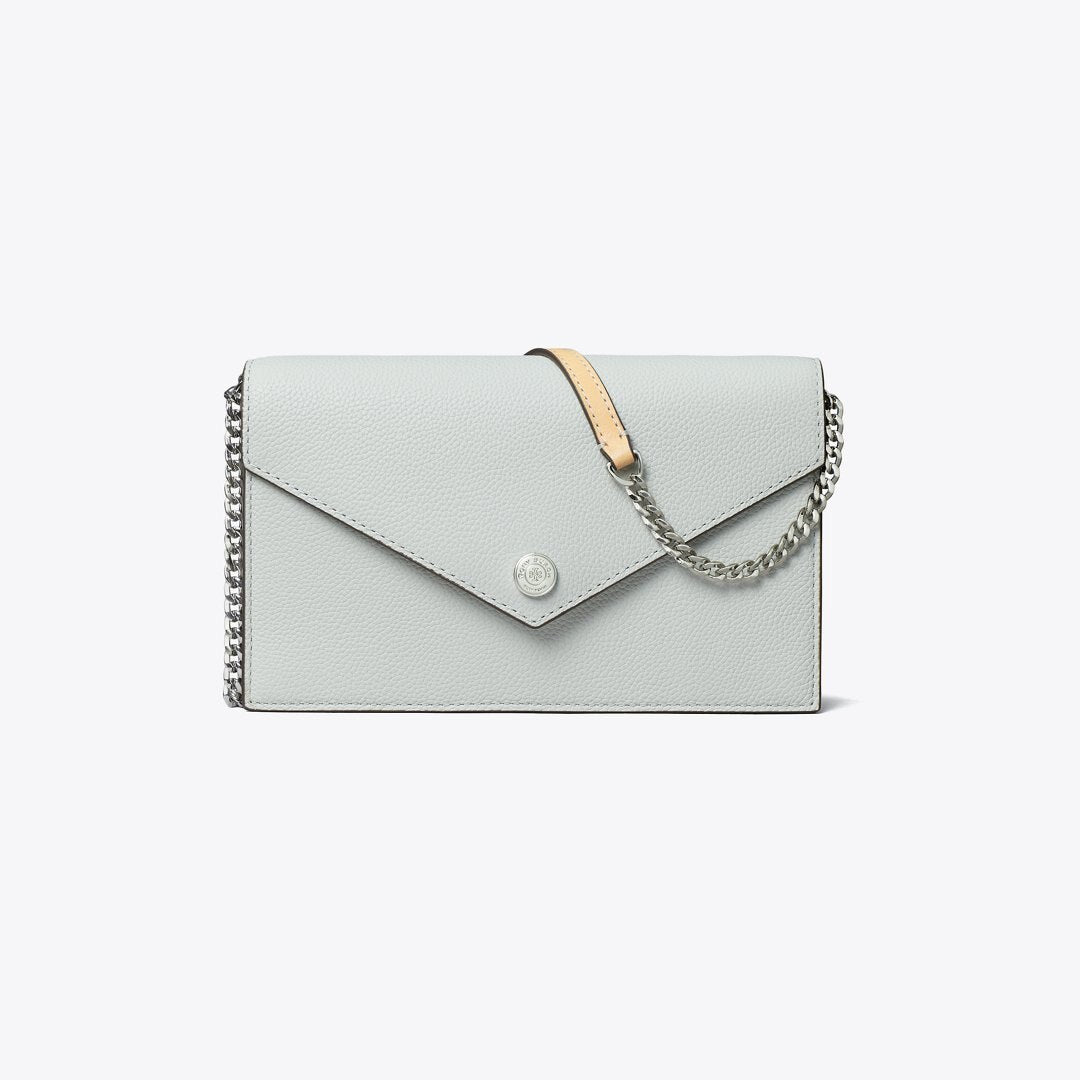 Tory Burch Pebble Envelope Chain Wallet Light Titanium