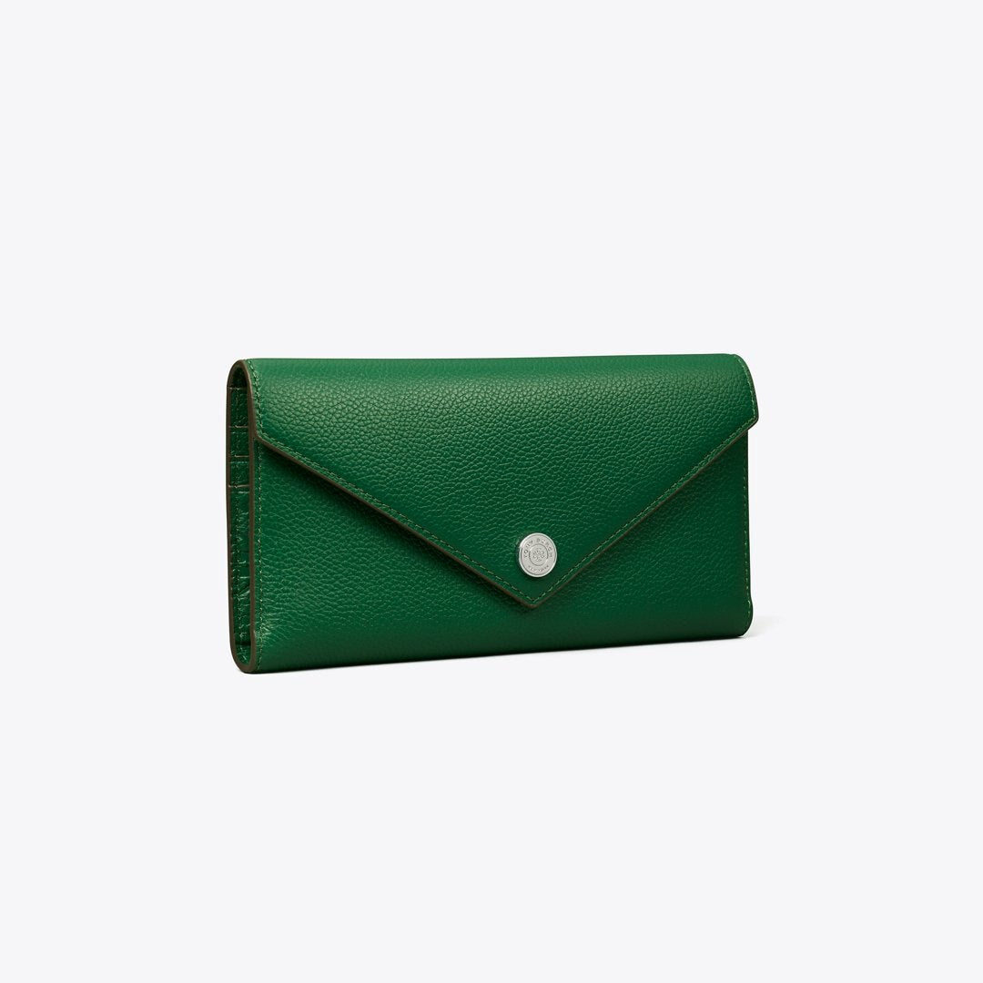 Tory Burch Pebble Envelope Long Wallet Dark Kale