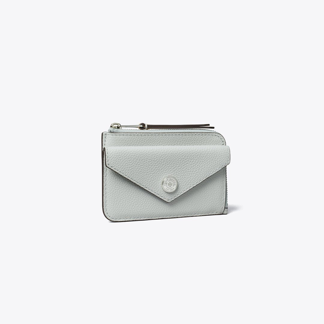 Tory Burch Pebble Envelope Zip Card Case Light Titanium