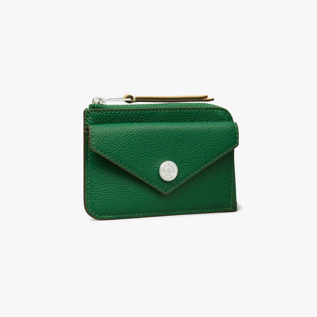 Tory Burch Pebble Envelope Zip Card Case Dark Kale