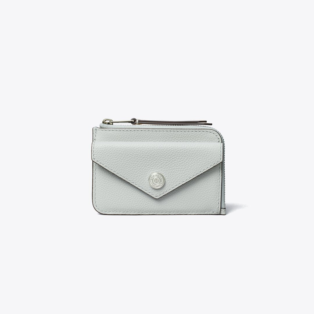 Tory Burch Pebble Envelope Zip Card Case Light Titanium