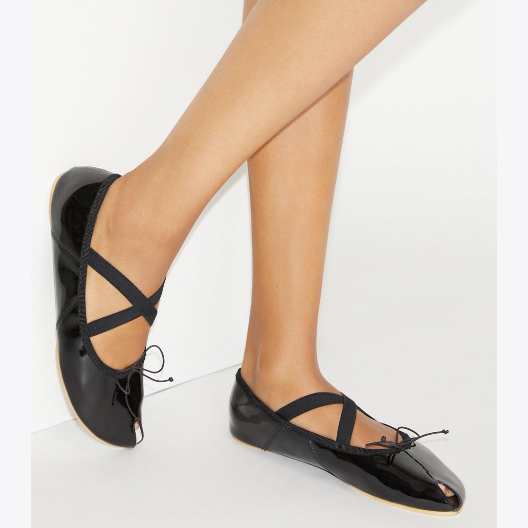 Tory Burch Peep-Toe Mary Jane Ballet PERFECT BLACK
